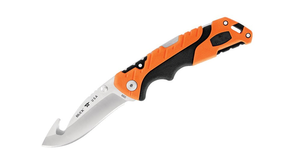 Buck Knives 660 Pursuit Pro Large FoldingKnife, 3.6in S35VN Guthook Satin Blade, Versaflex Orange/Black Handle, 12755