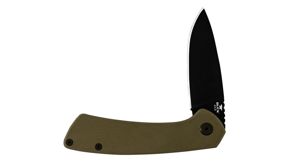 Buck Knives 040 Onset Folding Knife, 3.38 in, 4.38 in Closed, S45VN, Black Cerakote Drop Point Blade, OD Green G10 Handle, 0040GRSB/13425