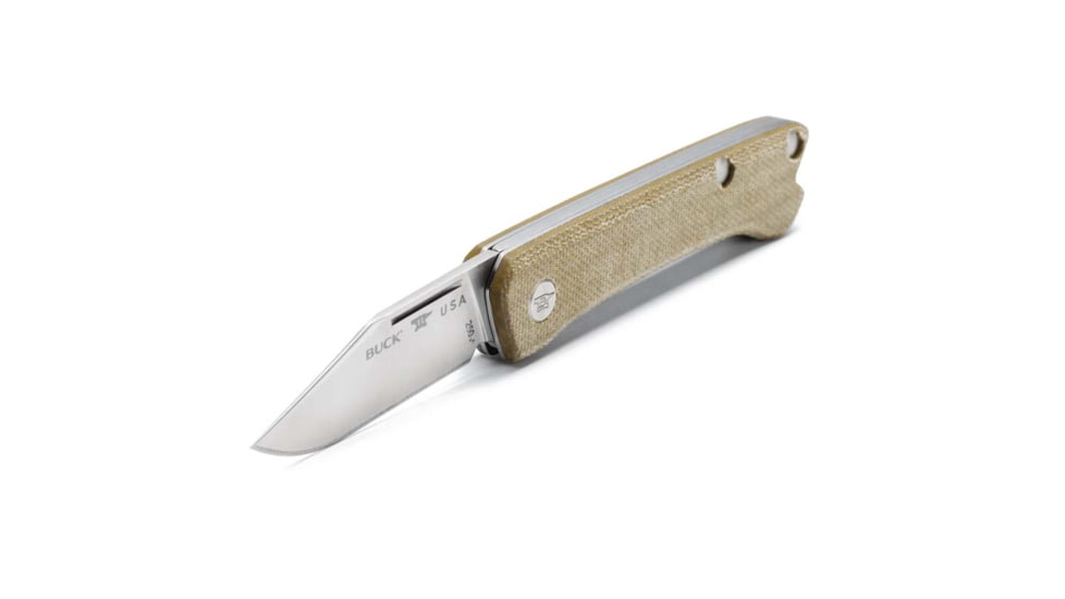 Buck Knives Saunter Folding Knife, 3.75in Closed, 2.38in, 154CM SS, Satin Clip Point Blade, Green Canvas Micarta Handle, 13477
