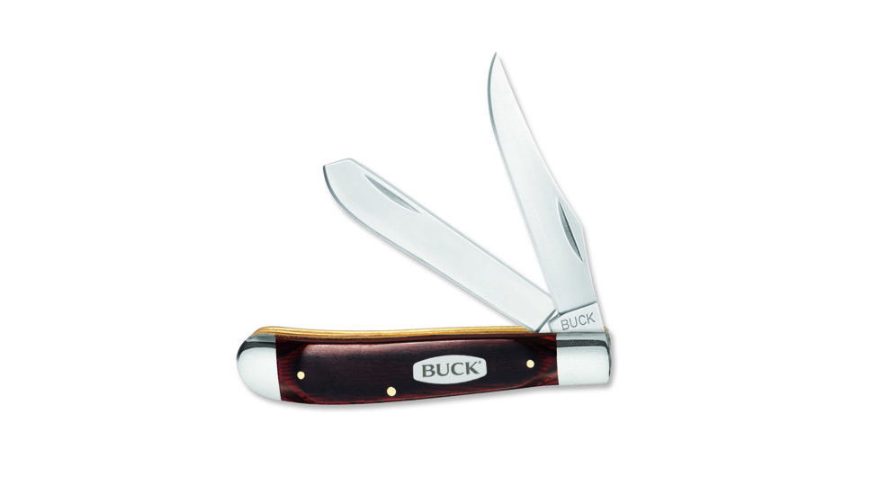 Buck Knives Trapper Folding Knife, Woodgrain Handle w/ Nickel Silver Bolsters, 0382BRS