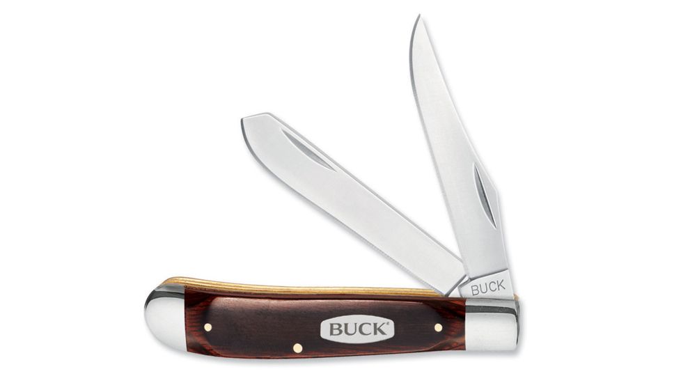 Buck Knives Trapper Folding Knife, Woodgrain Handle w/ Nickel Silver Bolsters, 0382BRS