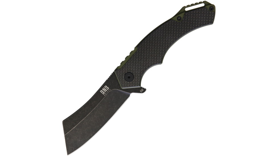 BucknBear Cleaver Framelock Folding Knife, Green, Black stonewash stainless back handle, 42395C
