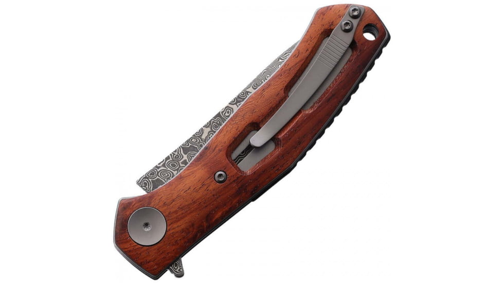 BucknBear Falcon Linerlock Folding Knife, 3.25in, Damascus Steel, Brown Wood Handle, Falcon, BNB1086M