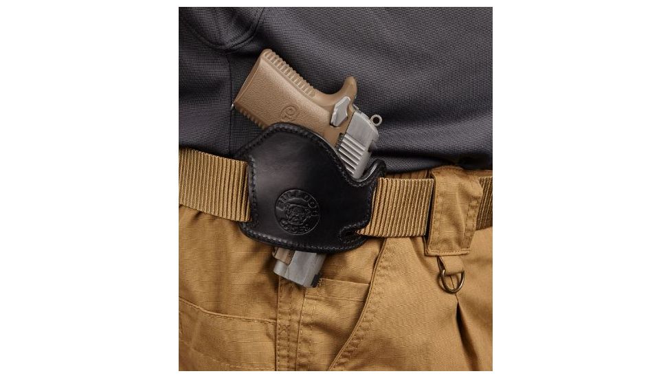 Bulldog Cases &amp; Vaults Lay Flat Leather Belt Slide Holster,Small/Medium Frame Autos, Black, Right Hand LF-S/M