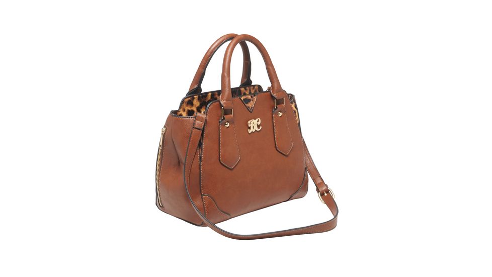 Bulldog Cases &amp; Vaults Satchel Series Concealed Carry Purse Chestnut With Leopard Trim