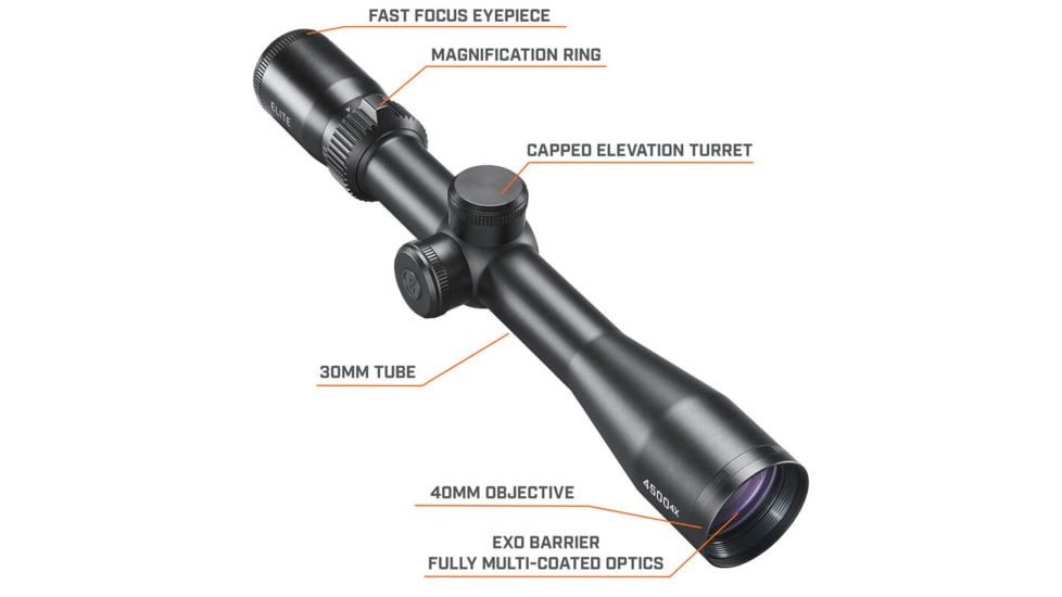 Bushnell 2.5-10x40 Elite 4500 Multi-X Riflescope, 30 mm, Second Focal Plane, Multi-X, 80 MOA, Black, REL2104BS3