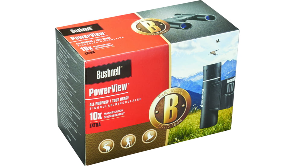 Bushnell PowerView 10x25 Roof Prism Compact Binocular, Black, 132516