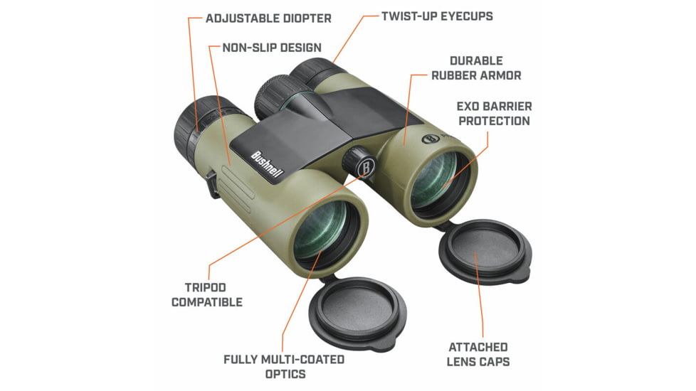 Bushnell Prime 10x42mm Roof Prism Binocular w/Vault Bundle, Green, BP1042VTC