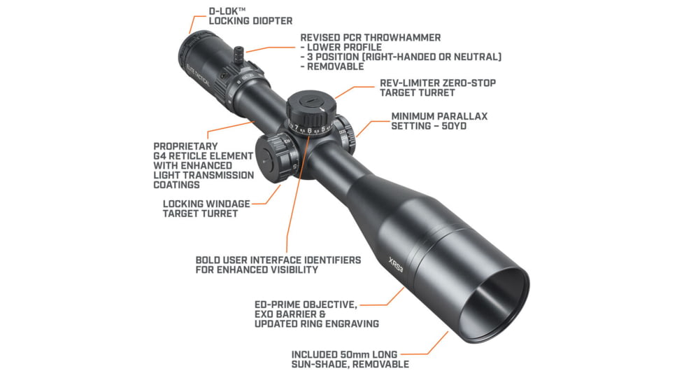 Bushnell XRS3 6-36x56mm Riflescopes, 34 mm Tube, First Focal Plane, G4P Reticle, Black, ETXRS3G4