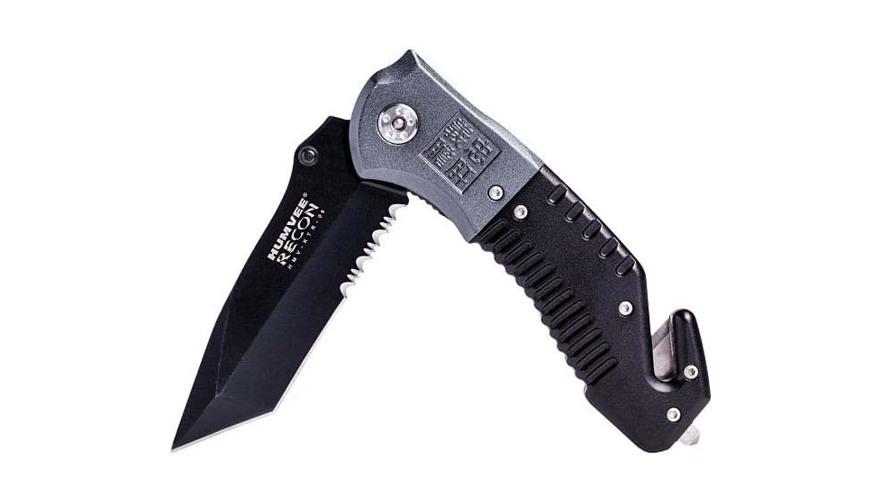 Campco Humvee Recon Folding, Plain/Serrated, Black Stainless Steel Blade, Black/Gray Handle, 167696