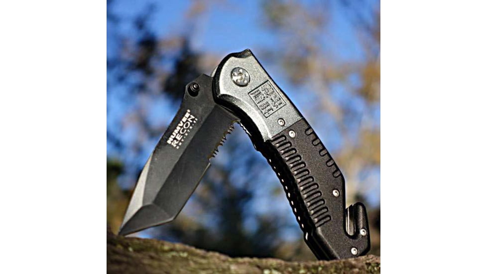 Campco Humvee Recon Folding, Plain/Serrated, Black Stainless Steel Blade, Black/Gray Handle, 167696