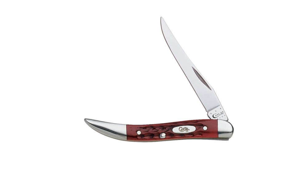 Case 610096 SS Pocket Worn Old Red Small Texas Toothpick  Long Clip BladeFolding Knife, Red Bone Handle, 3 00792