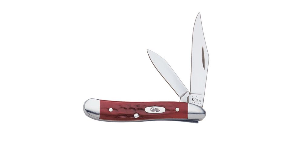 Case 6220 SS Pocket Worn Old Red Peanut  Clip and Pen BladesFolding Knife, Red Bone Handle, 2 7/8 00781