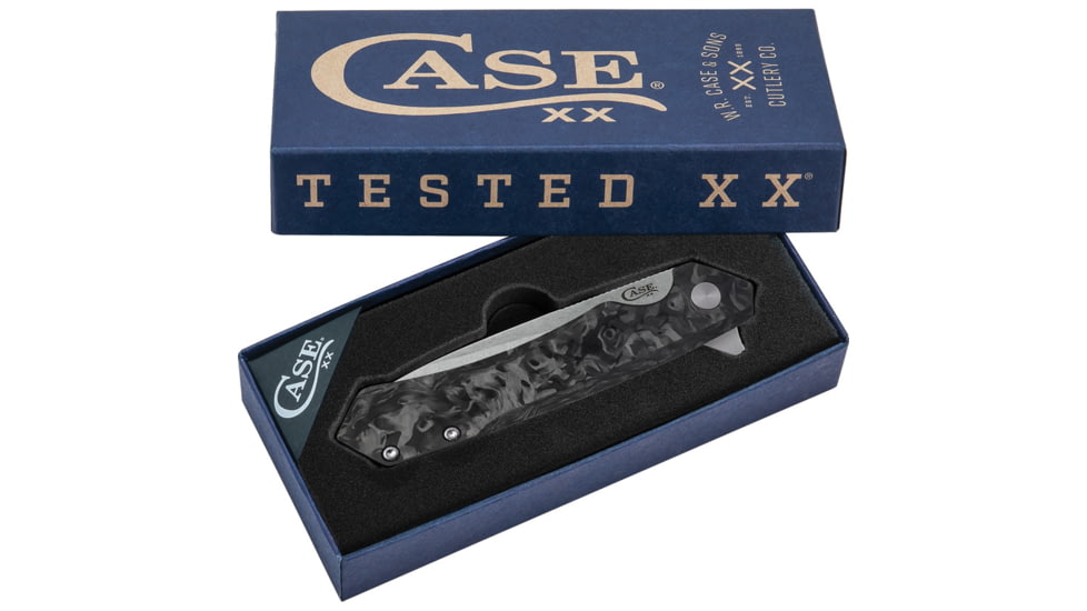 Case Kinzua Black CF Folding Knife, 4.75in Closed, 3.75in Stonewash S35VN SS Blade, Marbled Carbon Fiber Handle w/ Black Aluminum Back Handle, 64801