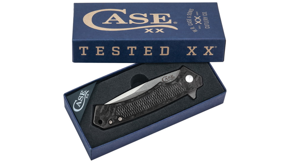 Case Marilla Black Folding Knife, 4.75in Closed, 3.75in Stonewash S35VN Stainless Steel Blade, Marbled Carbon Fiber Handle w/ Black Aluminum Back Handle, 25893