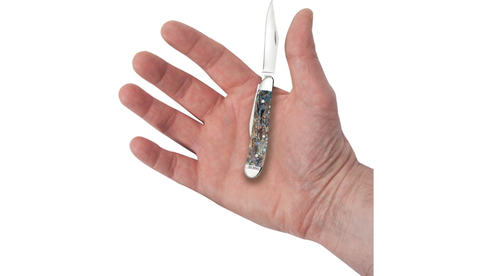 Case Peanut Abalone Folding Knife, 2.88in Closed, Mirror Clip and pen Blades, Abalone Handle, 12025