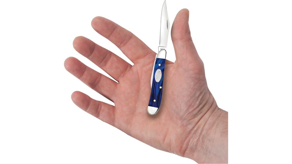 Case Peanut Blue Pearl Kirinite Folding Knife, 2.88in Closed, Mirror Clip/Pen Blades, Blue Pearl Kirinite Handle, 23446