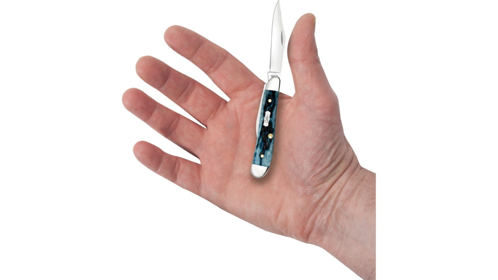 Case Peanut Mediterranean Blue Folding Knife, 2.88in Closed, Mirror Clip/pen Blades, Pocket Worn Mediterranean blue Jigged Bone Handle, 51858