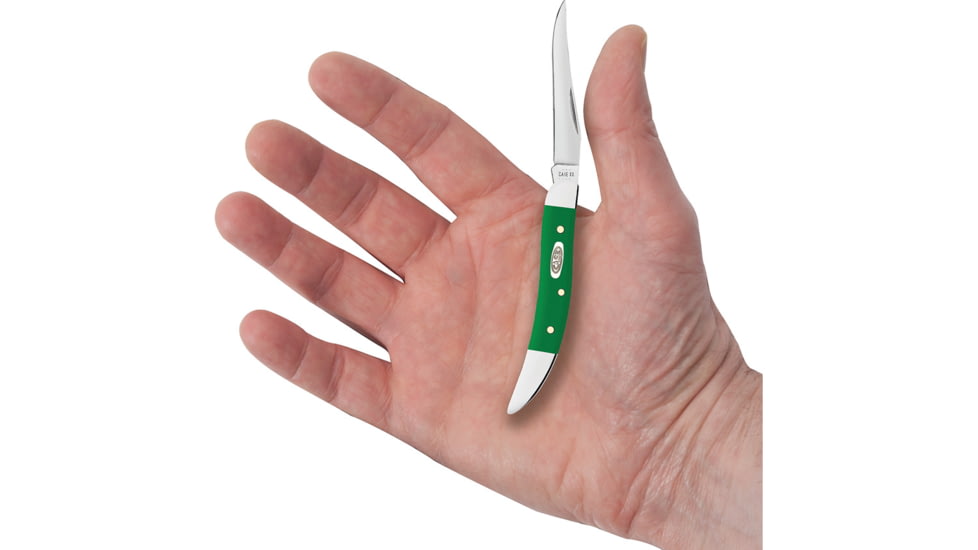 Case Small Toothpick Green Synthetic Folding Knife, 3in Closed, Mirror Long Clip Blade, Green Smooth Synthetic Handle, 53394