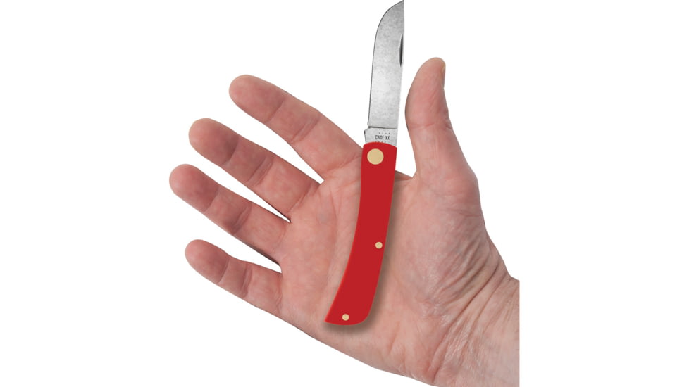 Case Sod Buster Jr Red Synthetic Folding Knife, 3.63in Closed, Carbon Steel, Stonewash Skinner Blade, Red Smooth Synthetic Handle, 73932