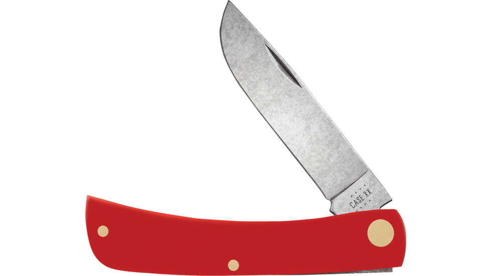 Case Sod Buster Jr Red Synthetic Folding Knife, 3.63in Closed, 2.8in, Carbon Steel, Stonewash Skinner Blade, Red Smooth Synthetic Handle, 73932