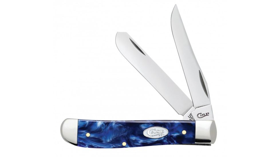 Case Blue Pearl Kirinite - Mini Trapper Folding Knive, Surgical Steel Clip and Spey Blades, Blue Multi Handle, 3.5in Closed, 23432