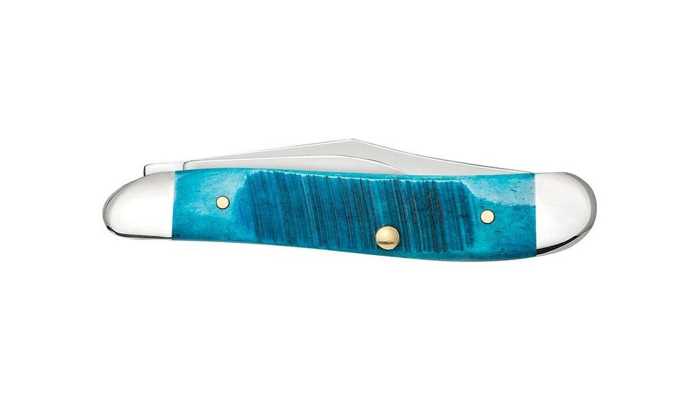 Case Caribbean Blue Bone - Sawcut Jig Peanut Folding Knive, Surgical Steel Clip and Pen Blades, Caribbean Blue Bone Handle, 2.875in Closed, 25596