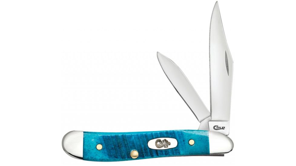 Case Caribbean Blue Bone - Sawcut Jig Peanut Folding Knive, Surgical Steel Clip and Pen Blades, Caribbean Blue Bone Handle, 2.875in Closed, 25596