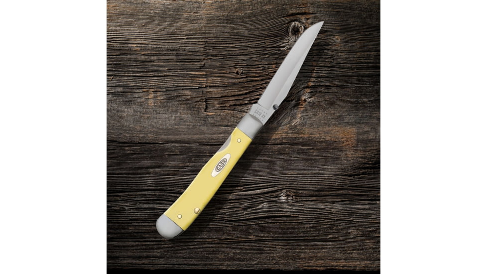 Case Kickstart TrapperLock Folding Knife, 4.13 in, Tru-Sharp Surgical Steel, Yellow Synthetic Handle, 81094