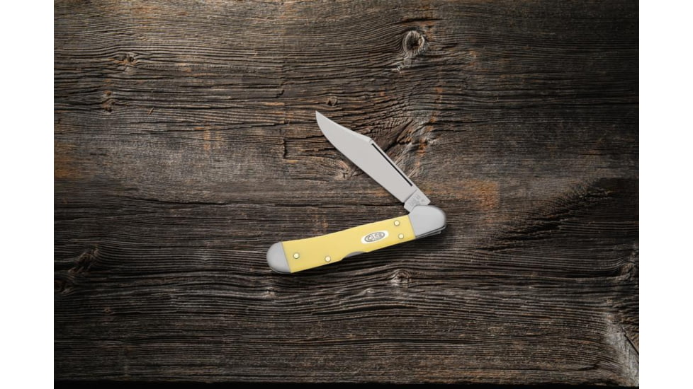 Case Mini CopperLock Folding Knife, 3.63 in, Chrome Vanadium Steel, Yellow Synthetic Handle, 30116