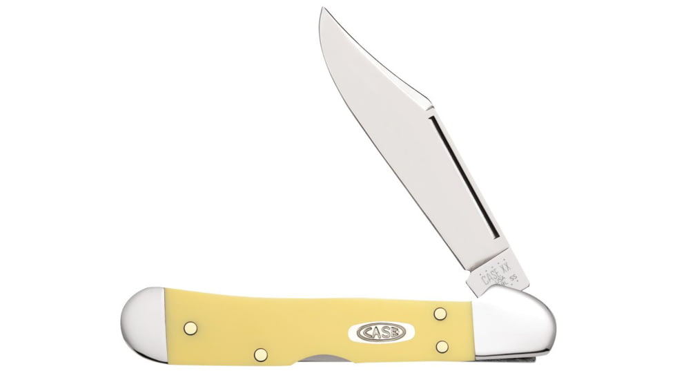 Case Mini CopperLock Folding Knife, 3.63 in, Chrome Vanadium Steel, Yellow Synthetic Handle, 30116