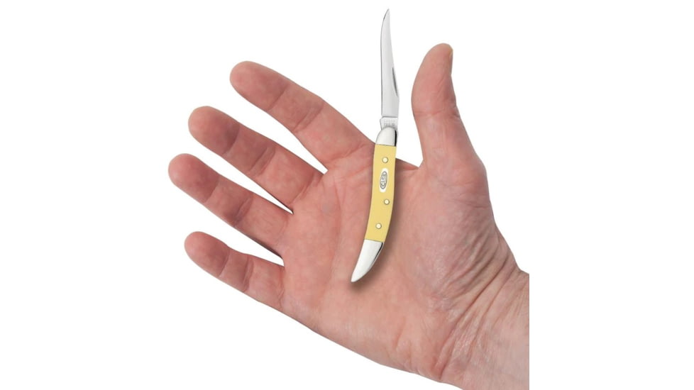 Case Small Texas Toothpick Folding Knife, 3 in, Tru-Sharp Surgical Steel, Yellow Synthetic Handle, 81095