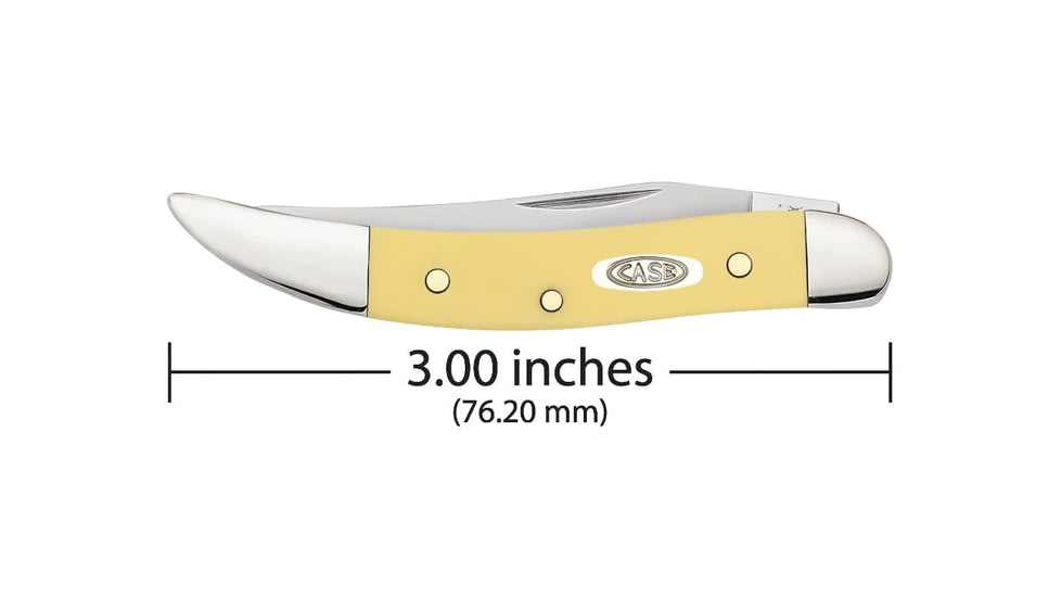 Case Small Texas Toothpick Folding Knife, 3 in, Tru-Sharp Surgical Steel, Yellow Synthetic Handle, 81095