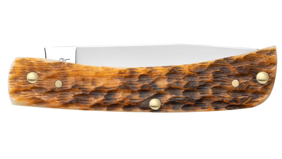 Case Sod Buster Jr Folding Knife, 3.63 in, Chrome Vanadium Steel, Amber Bone Peach Seed Jig Handle, 30092