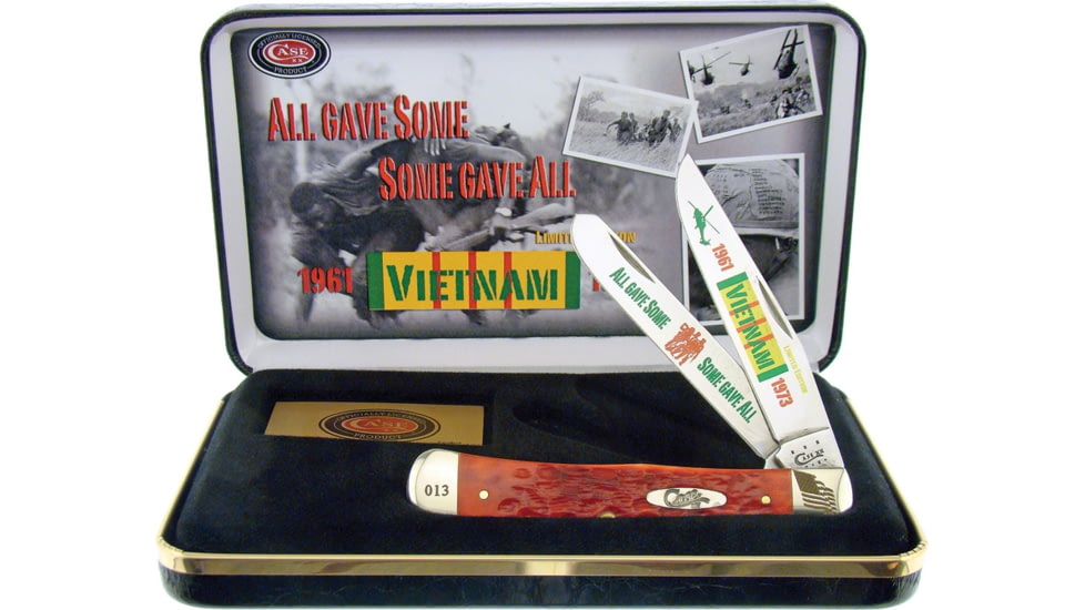 Case Vietnam Trapper Gift Folding Knive Set, SS Clip/ Spey Blades, Red Jigged Bone Handles With Nickel Silver Bolsters, CAT-VIET