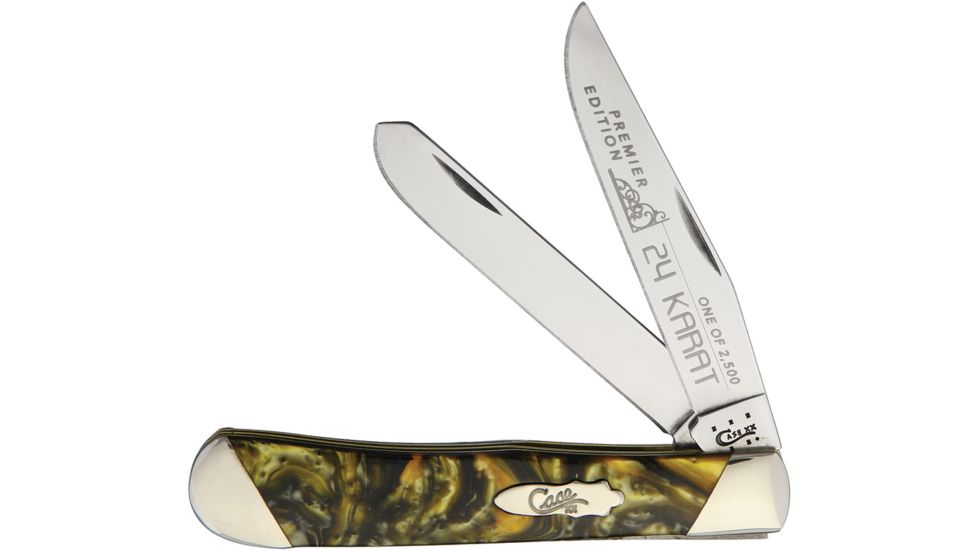 Case Trapper 24 Karat Folding Knife,Stainless Steel,Clip and Spey,24 Karat,Corelon Handle CAS925424KT