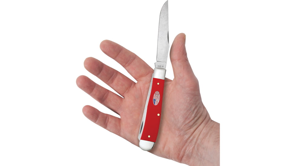 Case Trapper American Workman Folding Knife, 4.13in Closed, Carbon Steel, Stonewash Clip/Spey Blades, Red Smooth Synthetic Handle, 73930