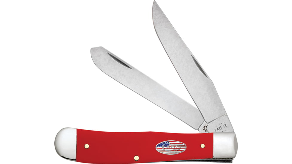 Case Trapper American Workman Folding Knife, 4.13in Closed, 3.2in/3.3in, Carbon Steel, Stonewash Clip/Spey Blades, Red Smooth Synthetic Handle, 73930