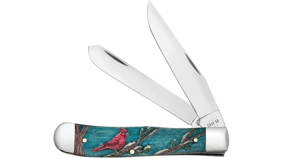 Case Trapper Cardinal Folding Knife, 4.13in Closed, 3.2in/3.3in, Mirror Clip/Spey Blades, Embellished Color Wash Natural Bone Handle, 39159