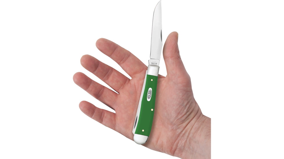 Case Trapper Green Synthetic Folding Knife, 4.13in Closed, Mirror Clip/Spey Blades, Green Smooth Synthetic Handle, 53390
