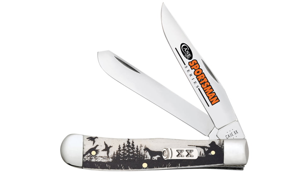 Case Trapper Sportsman Folding Clip Point/Spey Plain Mirror Polished Tru-Sharp SS Blade/Bird Dog Hunter Embellished Natural Bone Handle, 81224