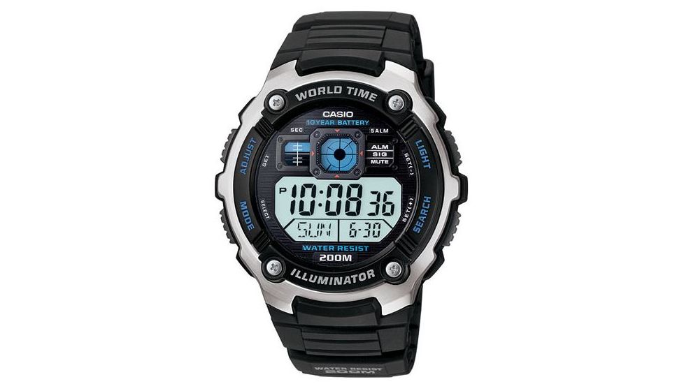 Casio Outdoor Digital Cock-Pit Style Watch with World Time  AE2000W-1AV, Black AE2000W-1AV