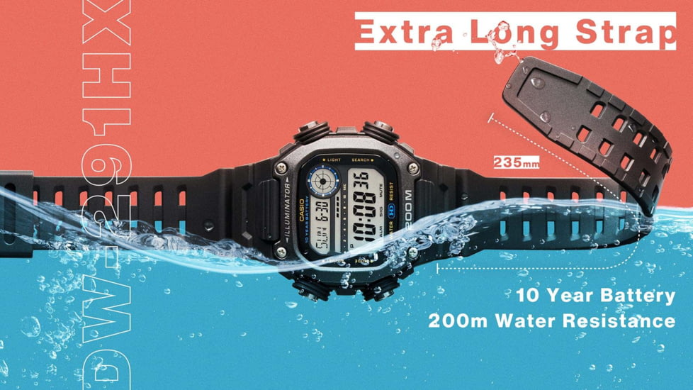 Casio Outdoor Digital Watch w/200 Meter WR, World Time, 10-Year Battery and Resin Strap - Mens, Black, One Size, DW-291HX-1AV
