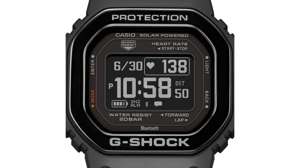 Casio Tactical G-Shock Solar-Powered Move Series Watch w/Heart Rate and Smartphone Link Connectivity - Mens, Black, One Size, DW-H5600MB-1CR