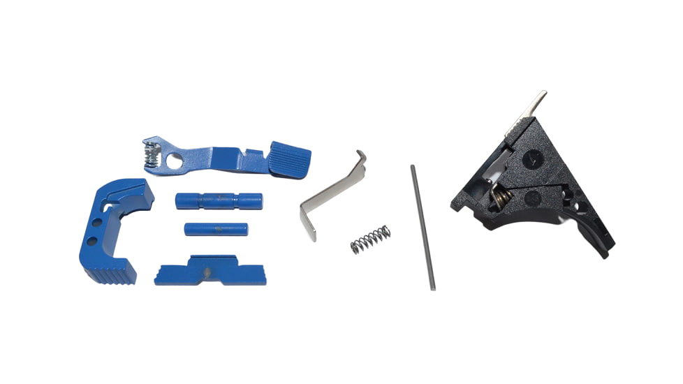 Centennial Defense Systems Glock 43 Lower Parts Kit, Serrated, 5lb Mag Catch Spring, Factory Trigger Spring Weight, Blue, LPK-EXT-MOD47