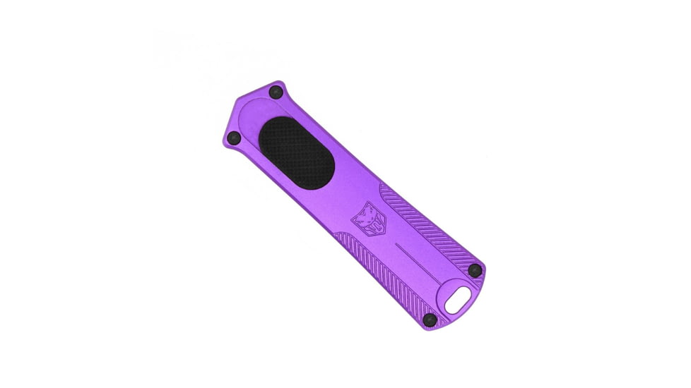 CobraTec Knives California 952 OTF Knife, 1.75in, Stonewashed D2 Steel, Non-Serrated Dagger Blade, Purple Handle, 952PURDAGNS