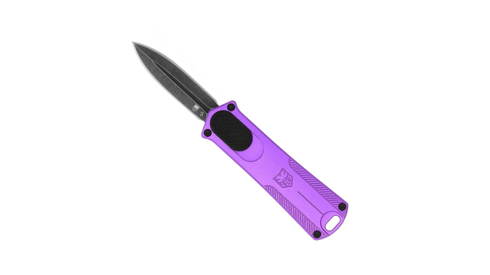 CobraTec Knives California 952 OTF Knife, 1.75in, Stonewashed D2 Steel, Non-Serrated Dagger Blade, Purple Handle, 952PURDAGNS