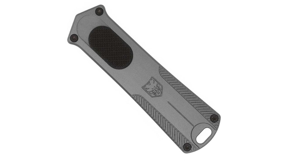 CobraTec Knives California 952 OTF Knife, 1.75in, Stonewashed D2 Steel, Non-Serrated Drop Blade, Grey Handle, CALI952GRYDNS