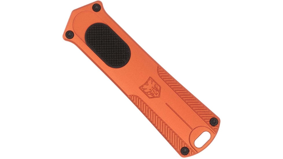 CobraTec Knives California 952 OTF Knife, 1.75in, Stonewashed D2 Steel, Non-Serrated Drop Point, Aluminum Orange Handle, CALI952ORGDNS