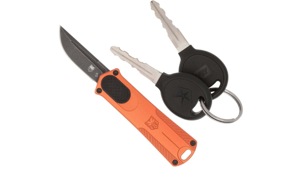 CobraTec Knives California 952 OTF Knife, 1.75in, Stonewashed D2 Steel, Non-Serrated Drop Point, Aluminum Orange Handle, CALI952ORGDNS